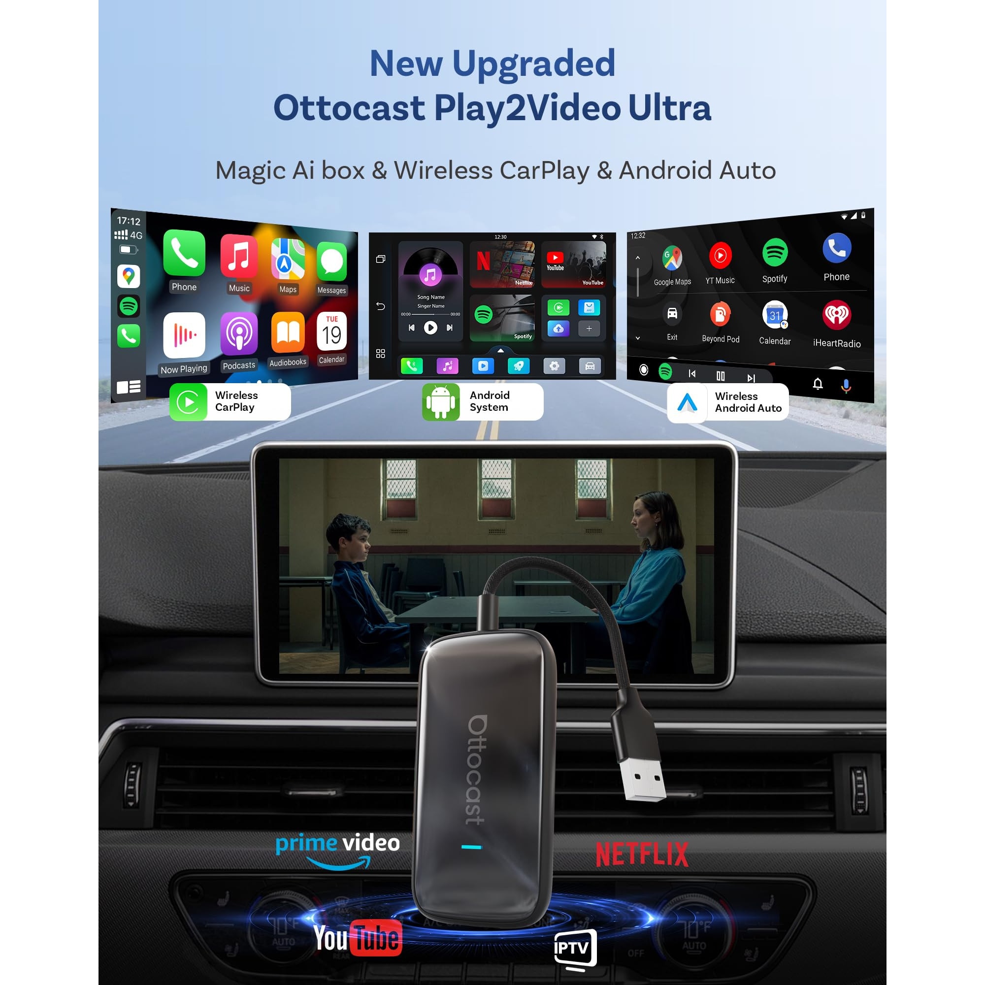 Adaptor wireless OTTOCAST Play2Video Ultra pentru CarPlay, Android