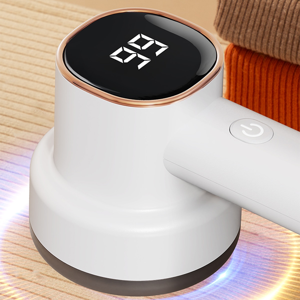 Aparat de curatat scame electric reincarcabil 8W, 60 minute autonomie, 3 trepte de viteza, 6 lame inox, afisaj digital, cu perie statica, pentru pulover, canapea, textil - USB incarcare