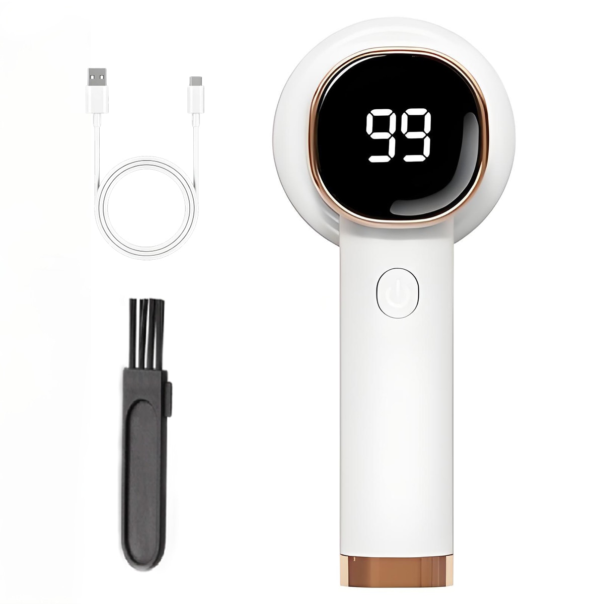 Aparat de curatat scame electric reincarcabil 8W, 60 minute autonomie, 3 trepte de viteza, 6 lame inox, afisaj digital, cu perie statica, pentru pulover, canapea, textil - USB incarcare
