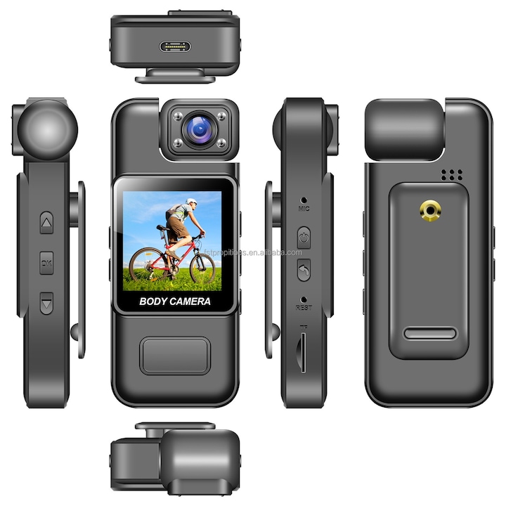 Body Camera 4K cu Inregistrare Audio si Video, VLOGGING, Clema Prindere, Unghi Larg 150°, Obiectiv Rotativ 180°, 7 Ore de Baterie, cu Card de Memorie 32 GB INCLUS