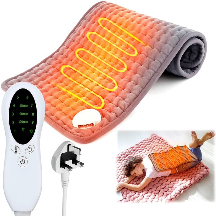 Patura electrica tip pad incalzire, Wacorresi®, Patura Electrica cu timer, Tampon de incalzire multifunctional, poate fi folosit pentru intregul corp, incalzire rapida, oprire temporizata, lavabil, 6 niveluri de temperatura, 50x100cm, Gri