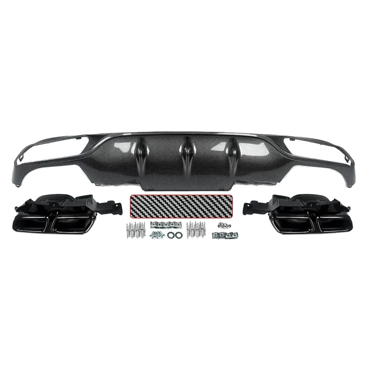 Заден дифузьор за броня, AMG Style Look, с накрайници за ауспух, вид карбонови влакна, за E-Class W213, директен монтаж