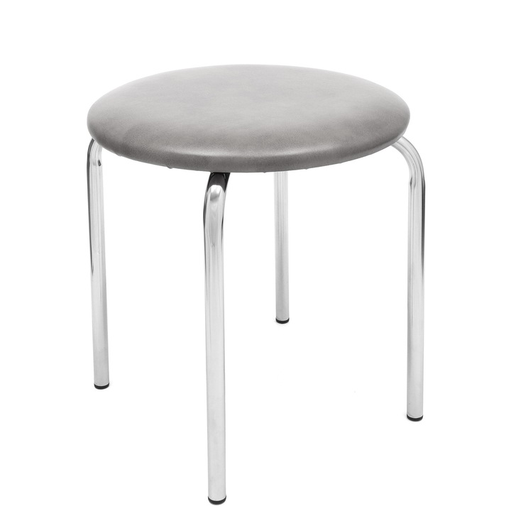 Taburet Sofia - cadru cromat - imitatie piele gri - 62019