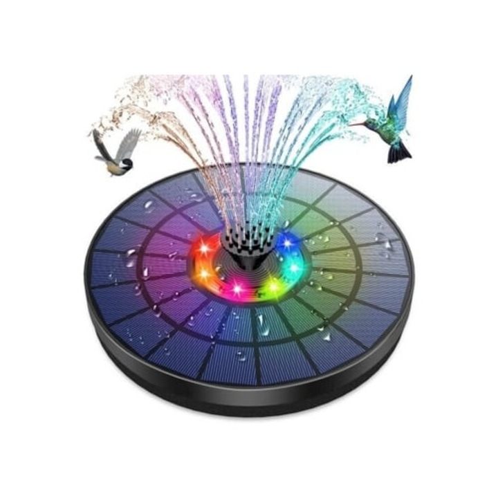 Fantana solara de exterior cu LED-uri colorate 5.5W, pompa solara cu 7 duze, set pentru iaz