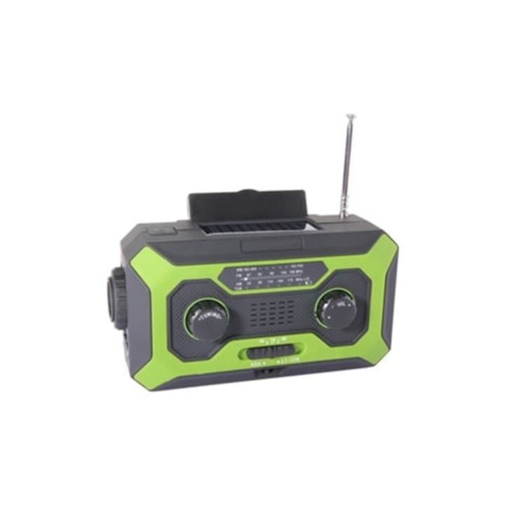 Radio de urgenta portabil cu solar si manivela, 2000mAh, AM/FM/WB, alarma SOS, lanterna