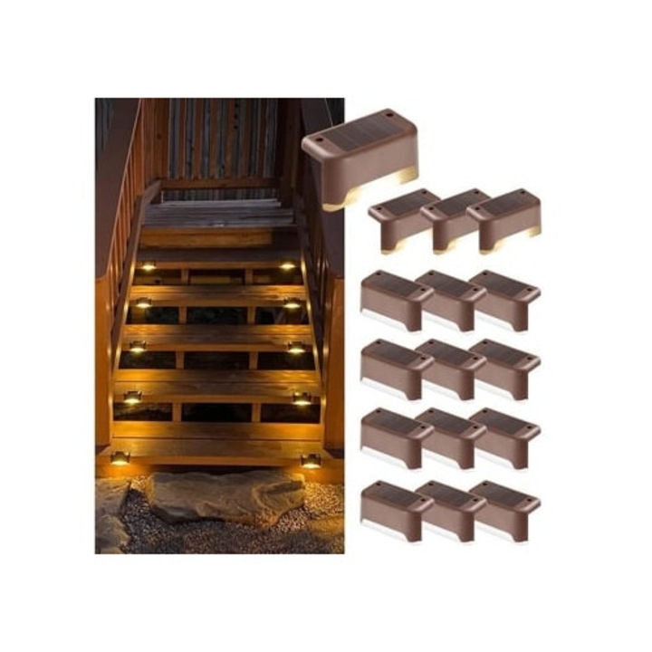 Set 12 lampi solare impermeabile, alb cald, pentru terasa, scari, gard, curte, patio si alee