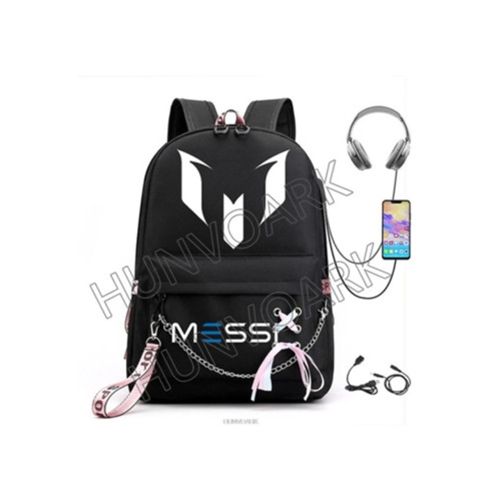 Messi Superstar hátizsák, nagy kapacitású, fekete, fiataloknak és diákoknak