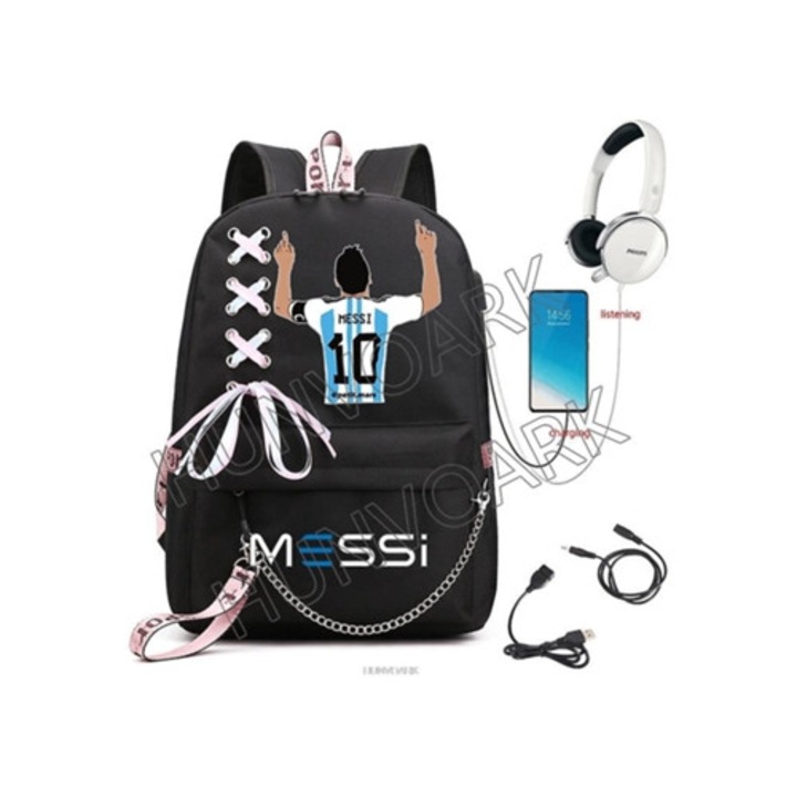 Messi Superstar hátizsák, nagy kapacitású, fekete, fiataloknak és diákoknak