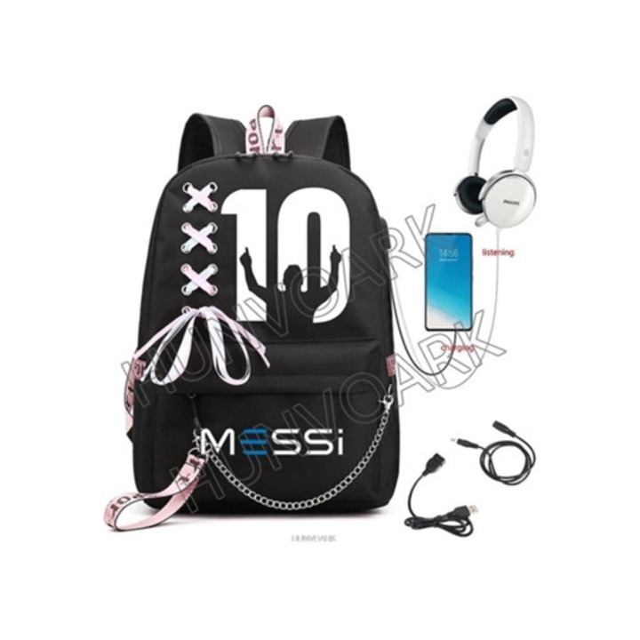 Messi Superstar hátizsák, nagy kapacitású, fekete, fiataloknak és diákoknak