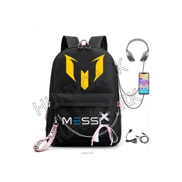 Messi Superstar hátizsák, nagy kapacitású, fekete, fiataloknak, utazáshoz