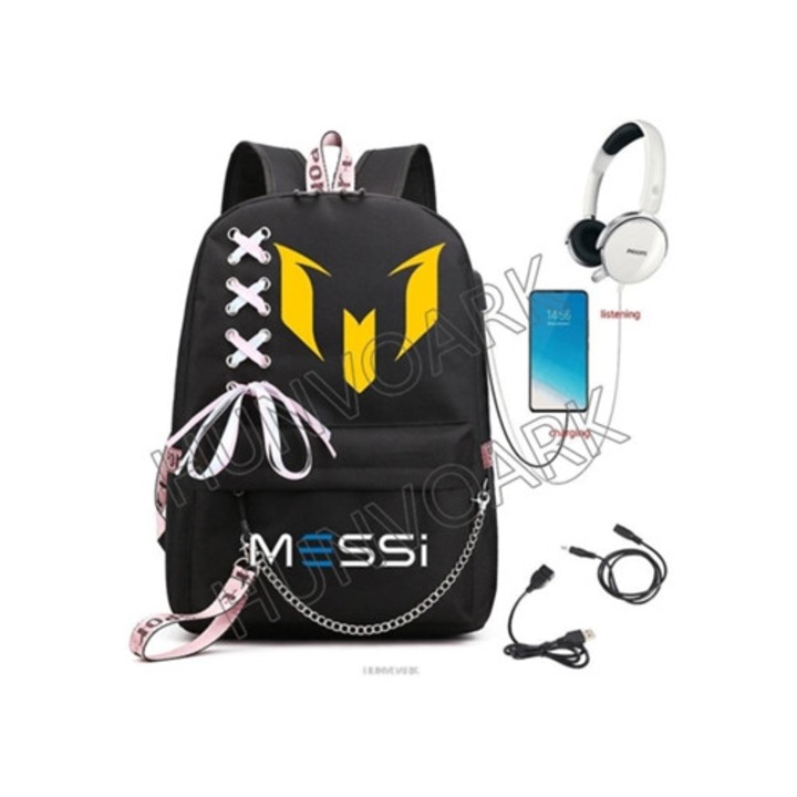 Messi Superstar hátizsák, nagy űrtartalmú, fekete, fiataloknak és diákoknak