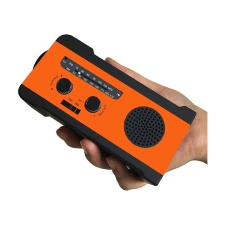 Generator de energie solara de urgenta cu manivela 2000Mah, radio AM/FM, portabil, portocalie