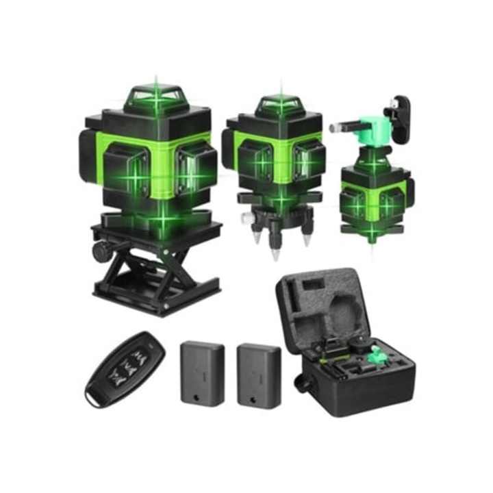 Nivel laser 4D, unelte de masura, auto-nivelare, set cu baterii reincarcabile