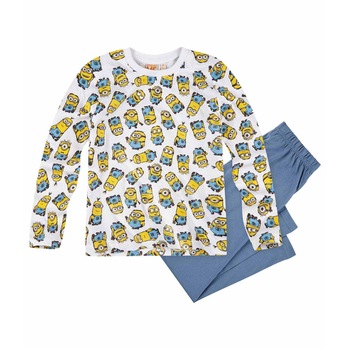 Pijama maneca lunga Minions alb/ albastru 8 ani, 128 cm Pijama maneca lunga Minions alb/ albastru 8 ani, 128 cm