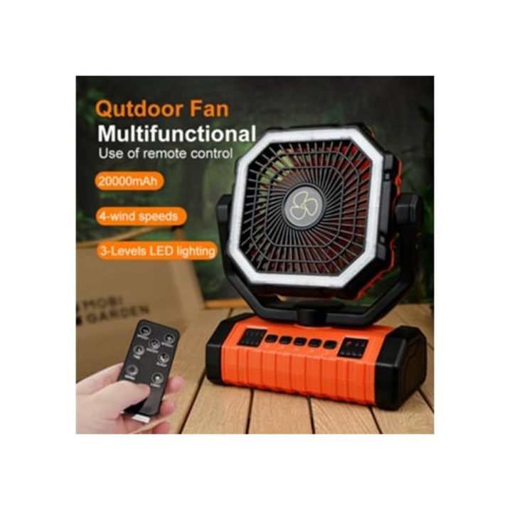 Ventilator de camping portabil cu LED, 20,000mAh, reincarcabil, functionare pe baterii