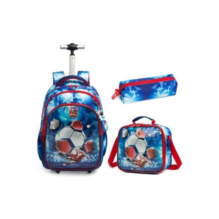 Ghiozdan scolar cu roti FEGAR2, set 2 cu cutie pentru pranz, multicolor