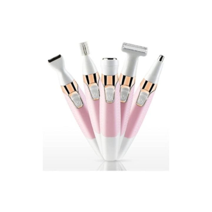 Epilator electric 5 in 1 pentru femei, roz, pentru bikini, picioare, brate, subrat