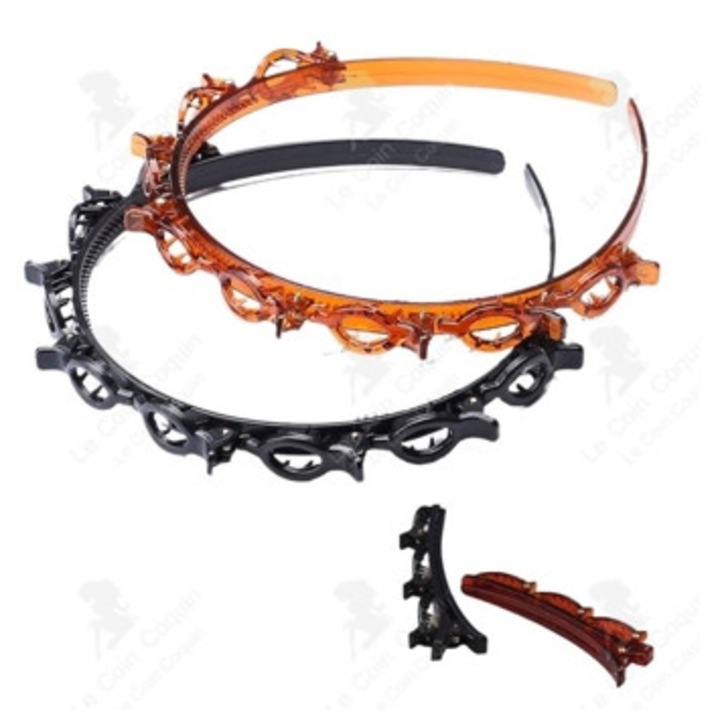 Комплект от 4 аксесоара за коса, щипки за коса, ленти за глава с инструмент за сплитане, кафяви