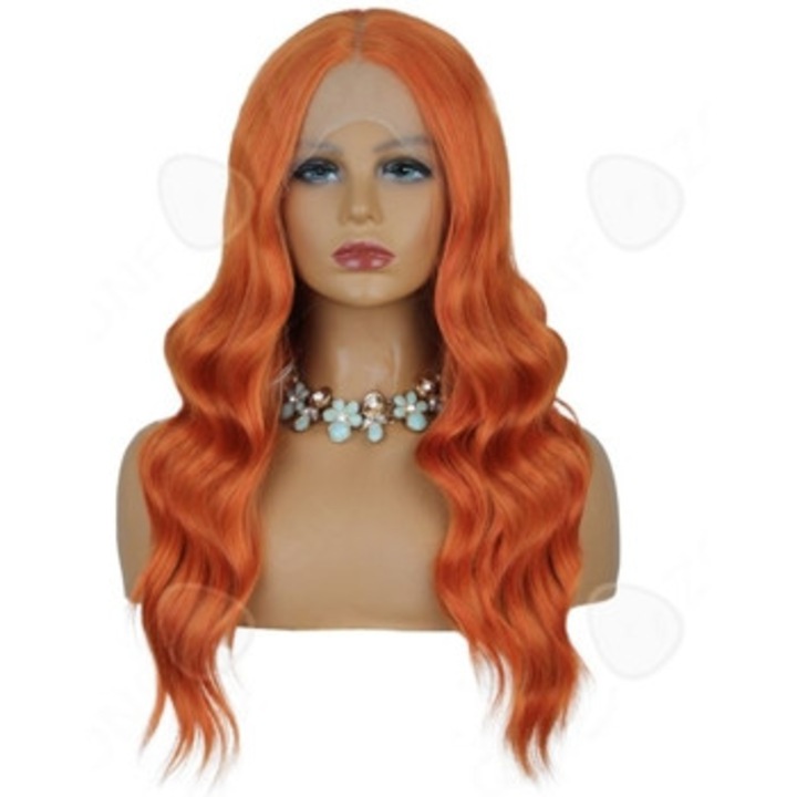 Peruca lunga 60 cm, par ondulat, dantela portocalie, moda europeana si americana pentru femei
