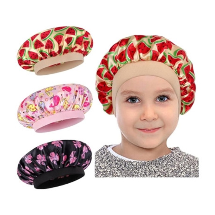Set 3 bonete din satin pentru copii, multicolor