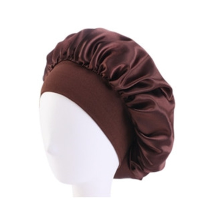 Caciula de somn din satin pentru femei, solida, cu margine lunga, unisex, banda elastica