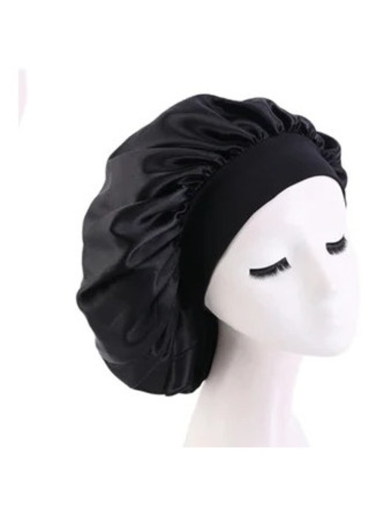 Сатенен черен спален боннет