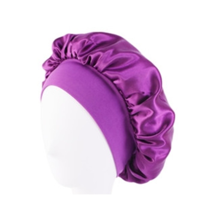 Caciula de somn din satin pentru femei, solida, cu margine lunga, unisex, banda elastica