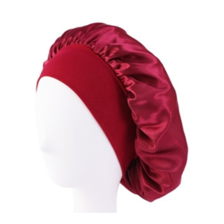 Caciula de somn din satin pentru femei, solida, cu margine lunga, unisex, banda elastica