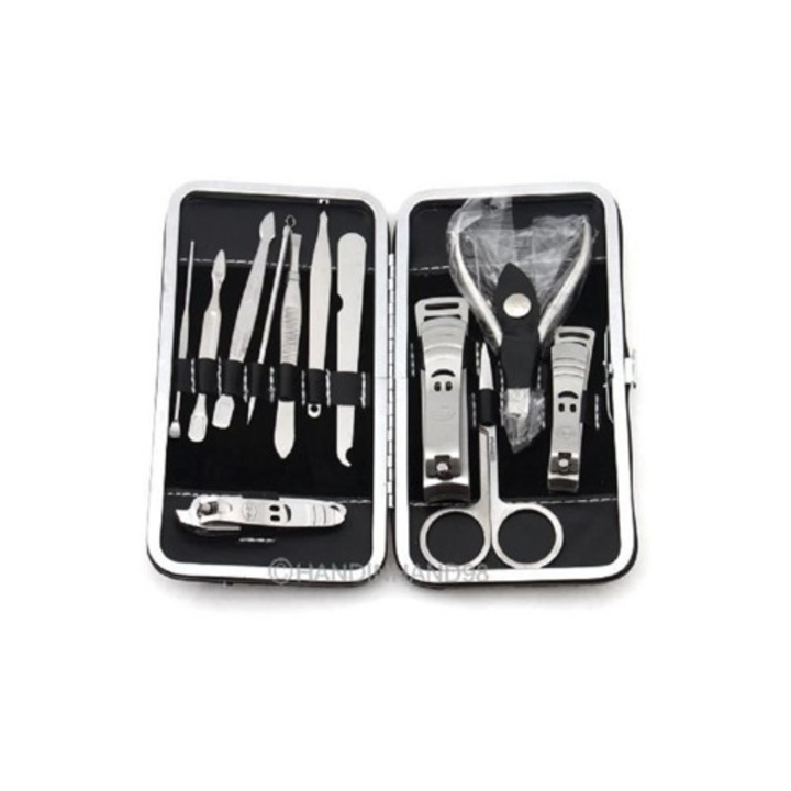 Set trusa manichiura si pedichiura 12 piese, unelte de ingrijire, roz