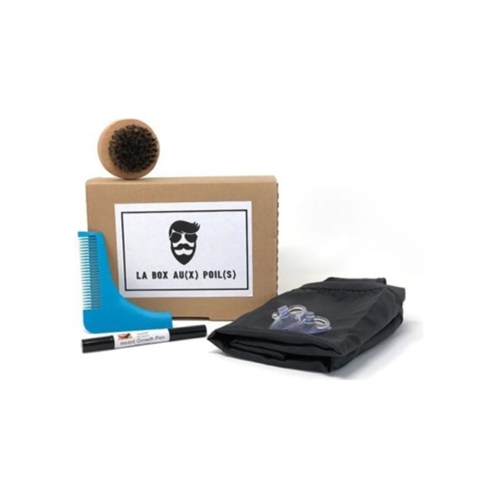 Set produse ingrijire barba si mustata, pieptene barba, pensula de ras, sort de frizer, stilou pentru cresterea barbii