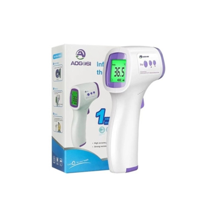 Termometru 2-in-1 aogesi fara contact pentru bebelusi si adulti, alarma febra, display LCD, functie memorie