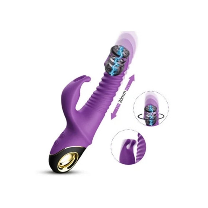 Nyuszi vibrátor, 360 fokban forgó automata teleszkópos, lila
