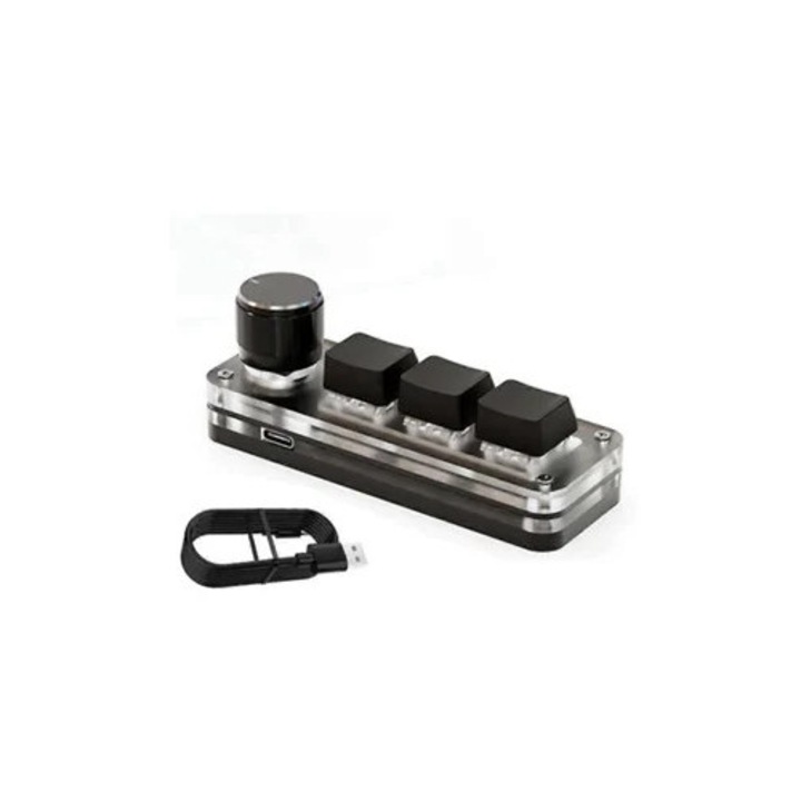 Tastatura mecanica Macropad RGB, mini, cu butoane programabile personalizate, 3 butoane foto, multicolor