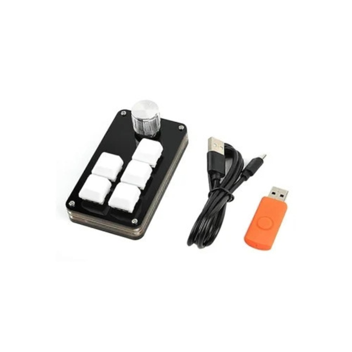 Tastatura de gaming mini programabila, 5 taste, 1 buton, mecanica, personalizabila, alba