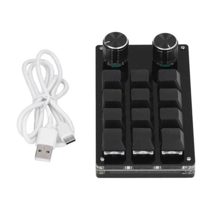 Tastatura mecanica de gaming, 12 taste, 2 butoane, mica, pentru programare DIY, multicolor