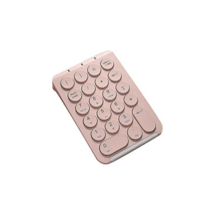 Tastatura numerica wireless Bluetooth, 22 taste, reincarcabila, rotunda, roz