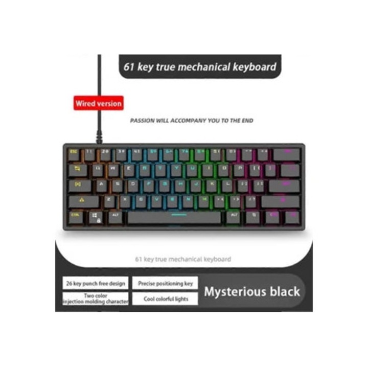 Tastatura mecanica Ryra G101, 61 taste, iluminare albastra LED, dimensiuni compacte
