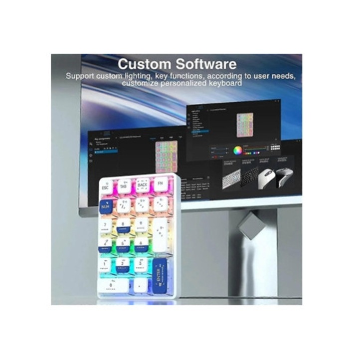 Tastatura mecanica Bluetooth K21, tastiera numerica transparenta cu 21 de taste, pentru Photoshop si gaming