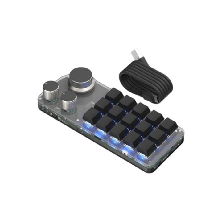 Tastatura gaming 15 taste, comutator albastru, set numeric, hot swappable, cu memorie