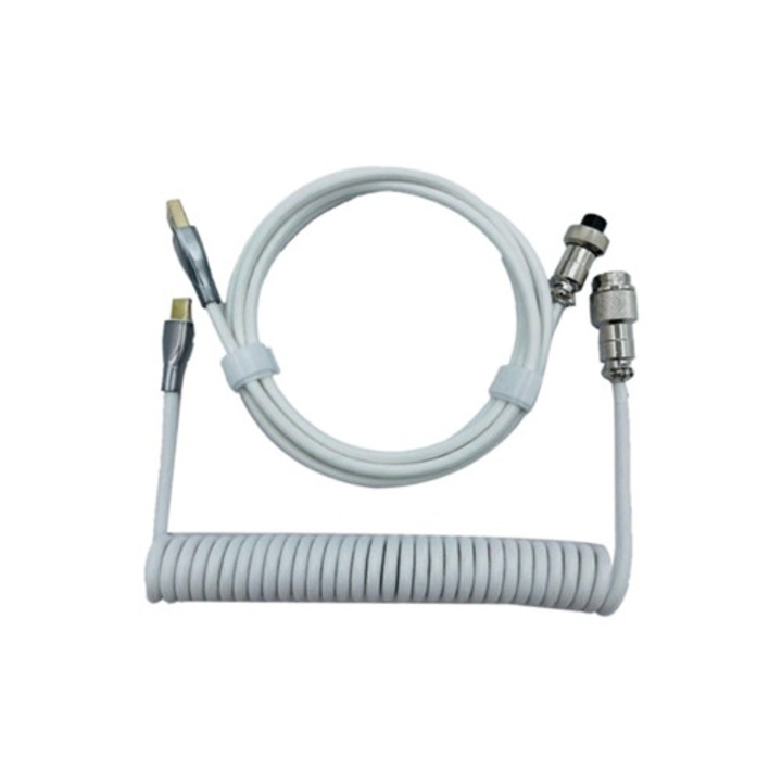 Cablu retractabil pentru tastatura de gaming, coiled, alb, 1.8m