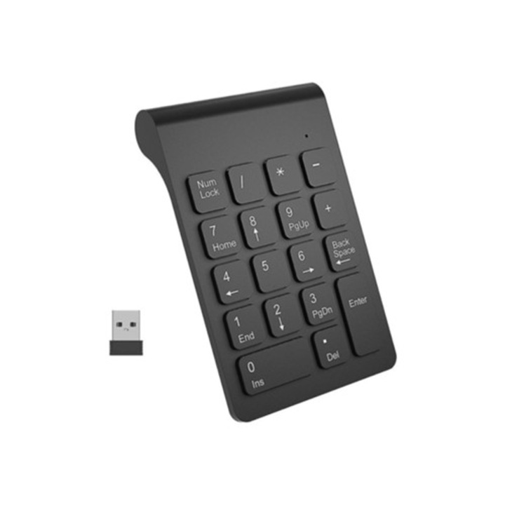 Tastatura numerica wireless 2.4GHz cu 18 taste, neagra, pentru laptop si PC