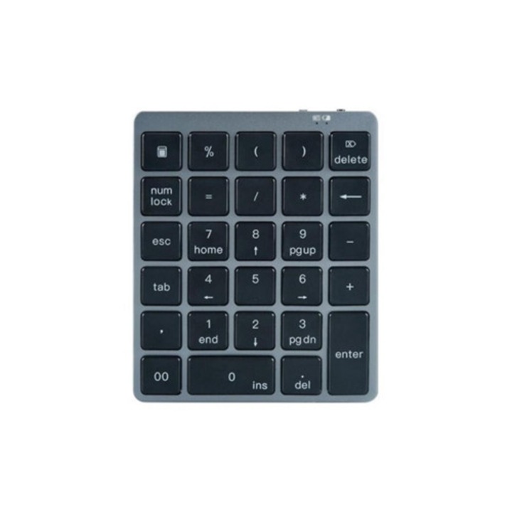 Tastatura numerica Bluetooth portabila cu 28 de taste, aluminiu, hub USB, pentru iPad si telefon mobil