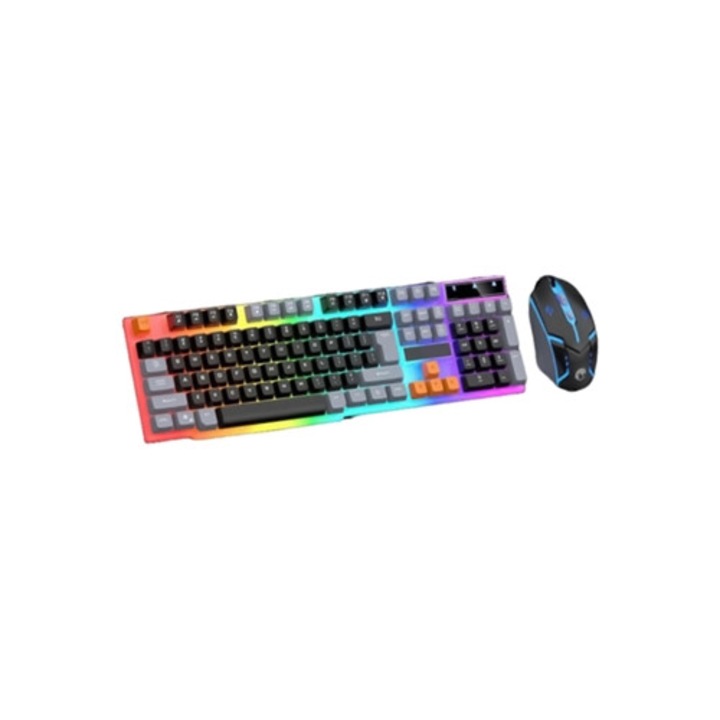 Set tastatura si mouse gaming Ly Ebike, 104 taste, iluminare LED, alb