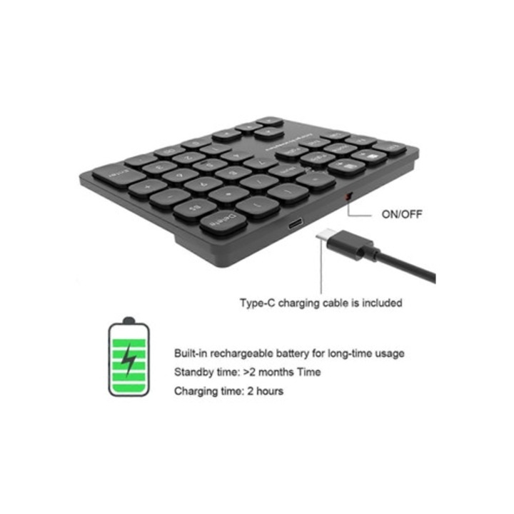 Tastatura numerica wireless 36 taste, portabila, axaxaxa