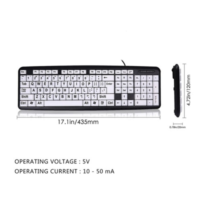 Tastatura cu taste mari, USB, pentru persoanele cu deficiente de vedere, set
