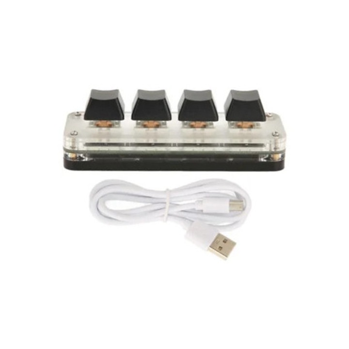 Tastatura mecanica mini USB cu 4 taste programabile, RGB, portabila