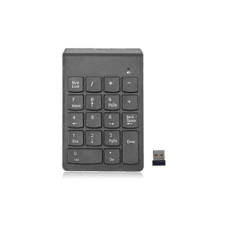 Tastatura numerica wireless, 18 taste, 2.4G, Pentru contabilitate, Negru