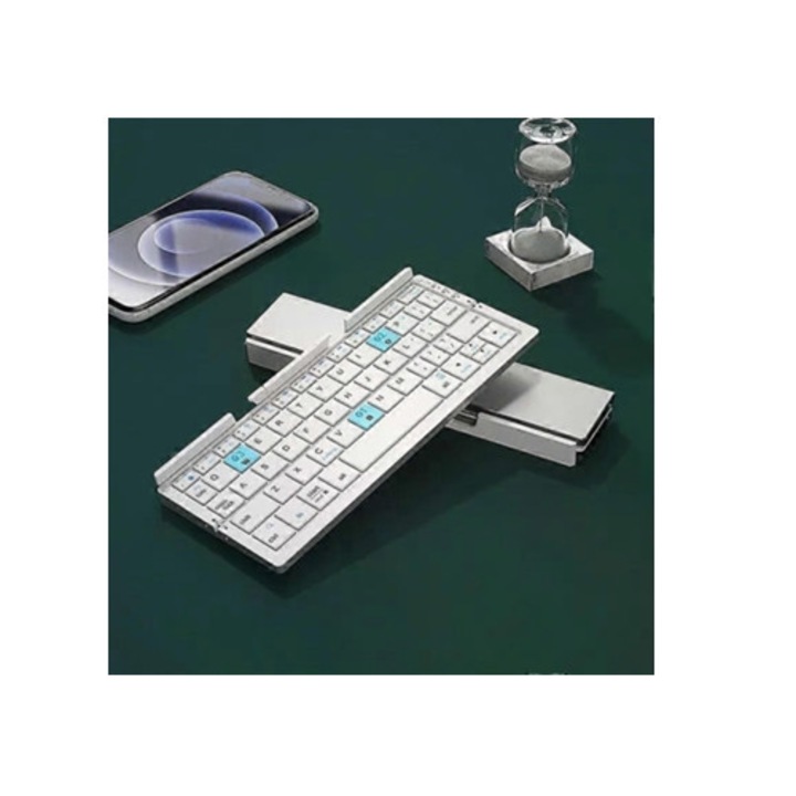 Tastatura Bluetooth pliabila, mini, cu suport pentru telefon, aluminiu, reincarcabil