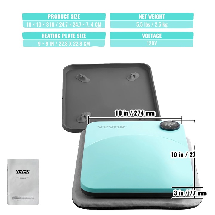 Термопреса, 9x9 инча, зелена, многофункционална, удобен дизайн