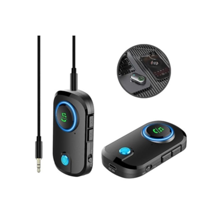 Transmitator si receptor Bluetooth 5.0 cu microfon, adaptor audio wireless 3.5mm, latenta redusa, accesorii electronice auto